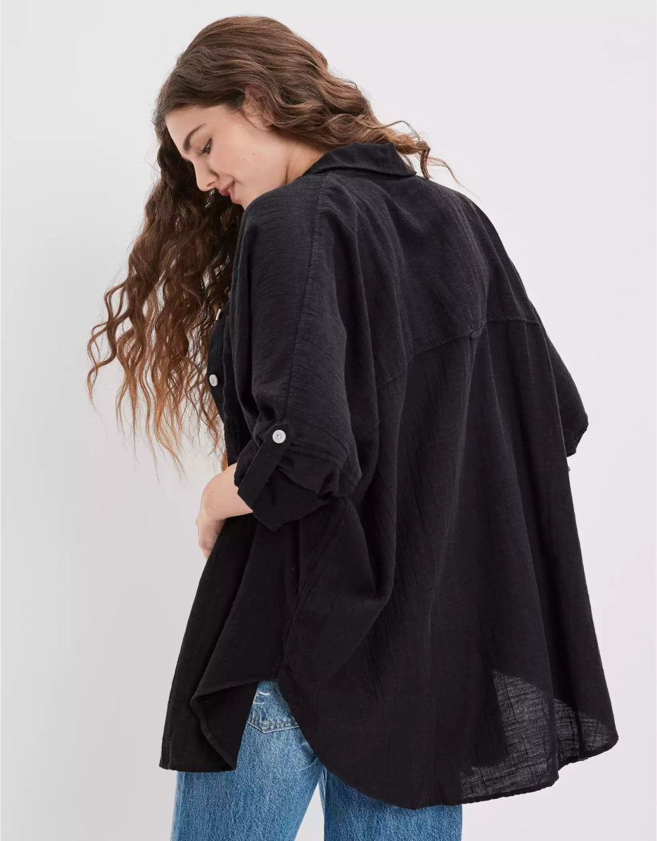 Chemises American Eagle AE Go Big Oversized Noir Femme | MQI-91116109